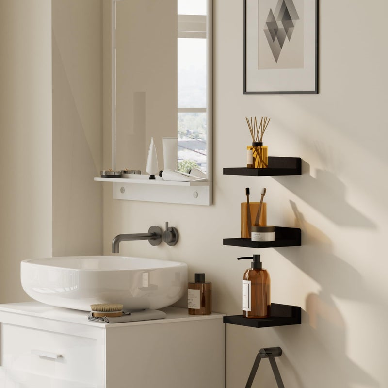QsQueen Small Floating Shelves Mini Shelves Hanging Display 5 Inch Wall Shelf for Bathroom Livingroom Bedroom,3 Pack, with 2 Types of Installation, Great for Room Decor - Image 4