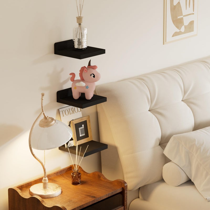 QsQueen Small Floating Shelves Mini Shelves Hanging Display 5 Inch Wall Shelf for Bathroom Livingroom Bedroom,3 Pack, with 2 Types of Installation, Great for Room Decor - Image 2