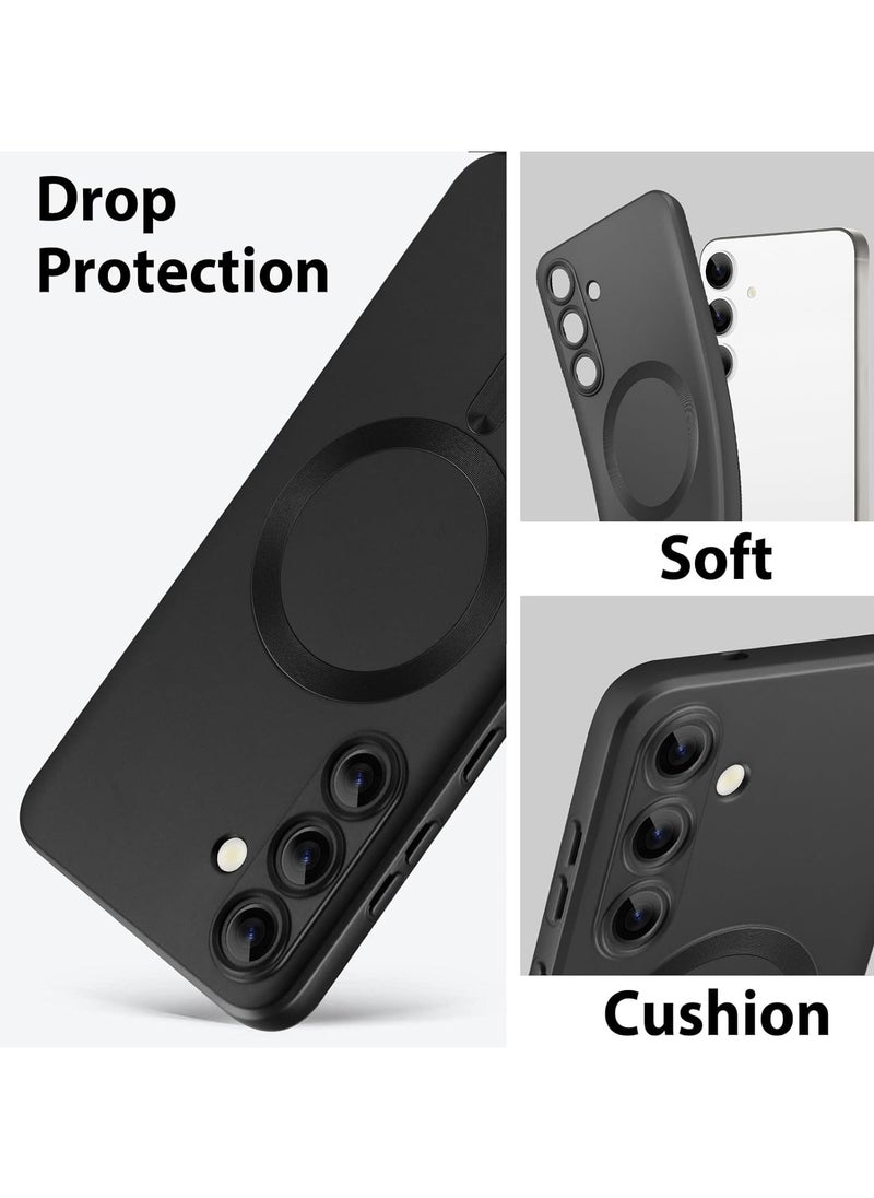 Generic - Magnetic Case for Samsung Galaxy A56 for Women Men , Matte Luxury Metallic Luster Flexible TPU Shockproof Case with Screen Protector - Black - Image 1