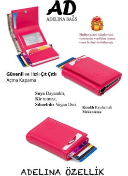 Adelina Bags Fuchsia Nova Leather Mechanism Automatic Slide Card Holder Wallet  - Image 2