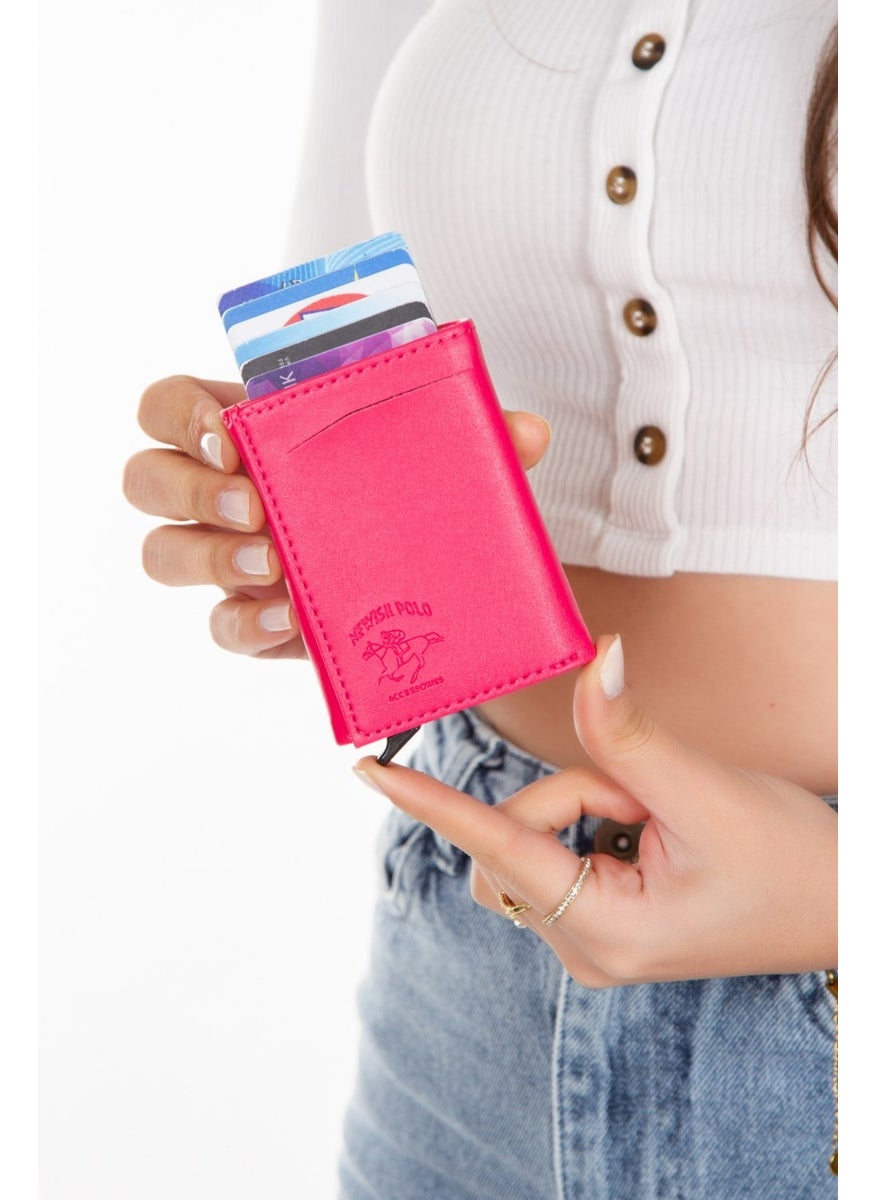 Adelina - Bags Fuchsia Nova Leather Mechanism Automatic Slide Card Holder Wallet - Image 1