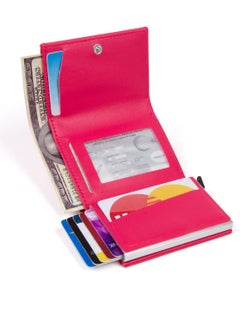 Adelina Bags Fuchsia Nova Leather Mechanism Automatic Slide Card Holder Wallet  - Image 4