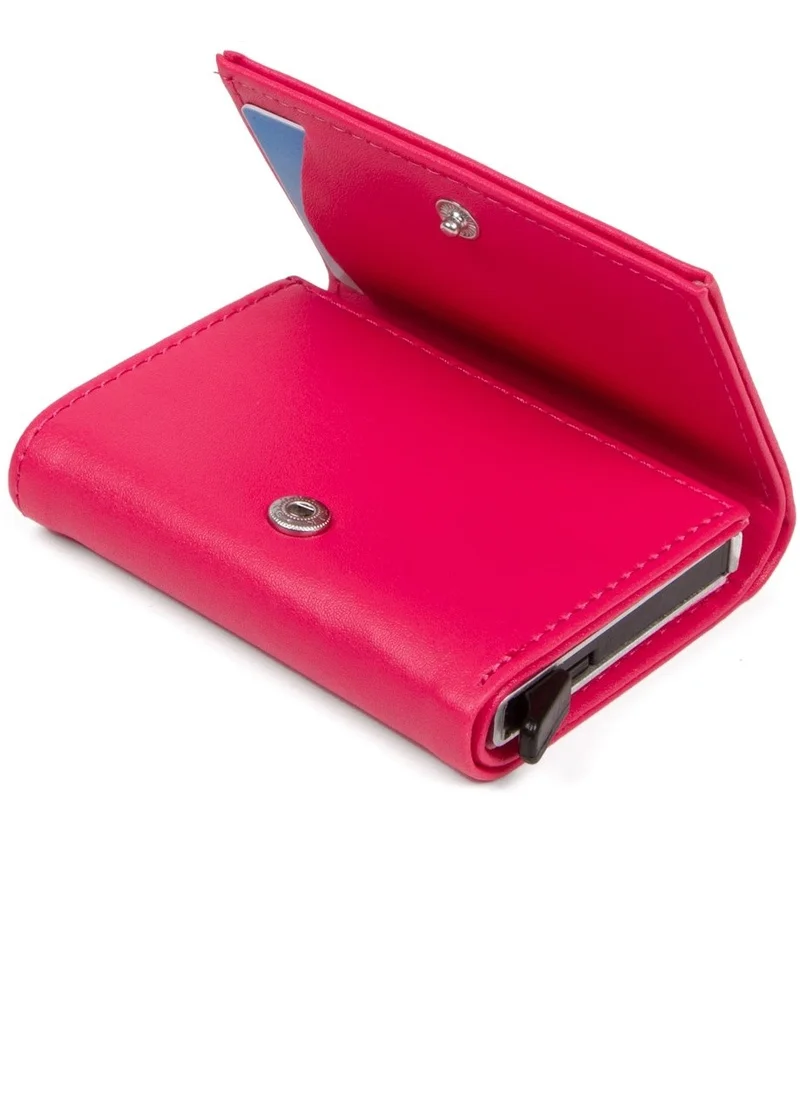 اديلينا Bags Fuchsia Nova Leather Mechanism Automatic Slide Card Holder Wallet