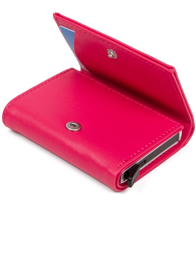 Adelina - Bags Fuchsia Nova Leather Mechanism Automatic Slide Card Holder Wallet - Image 1