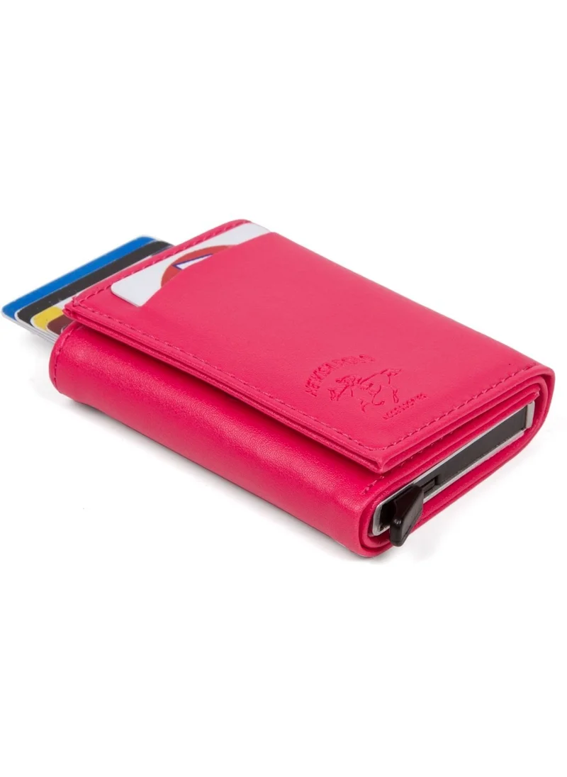 اديلينا Bags Fuchsia Nova Leather Mechanism Automatic Slide Card Holder Wallet