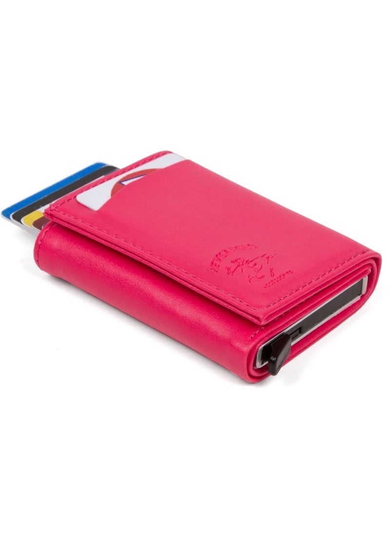 Adelina - Bags Fuchsia Nova Leather Mechanism Automatic Slide Card Holder Wallet - Image 1