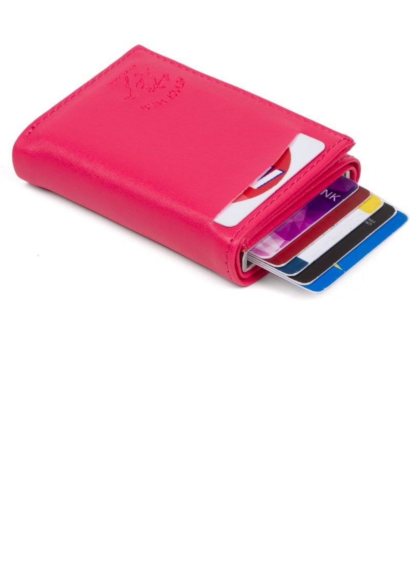 Adelina - Bags Fuchsia Nova Leather Mechanism Automatic Slide Card Holder Wallet - Image 1