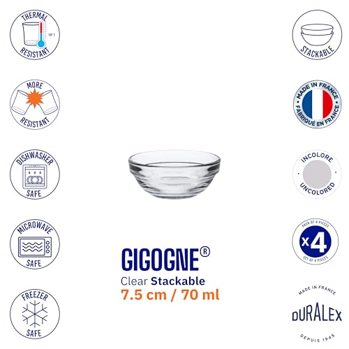 Duralex France Gigogne Clear Stackable Glass Bowl 70ml | Set of 4 | Ideal for Spices, Sauces, Desserts | 3X Stronger, Scratch-Resistant, Microwave & Dishwasher Safe - Image 4