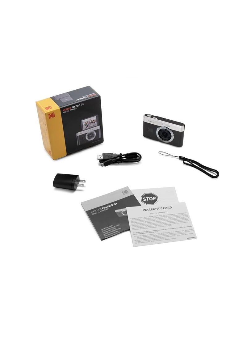 Pixpro C1 – Ultra-Compact Digital Camera | 13MP BSI CMOS, 4X Zoom, 2.8" LCD Screen, LED Flash, Built-in Battery – Black