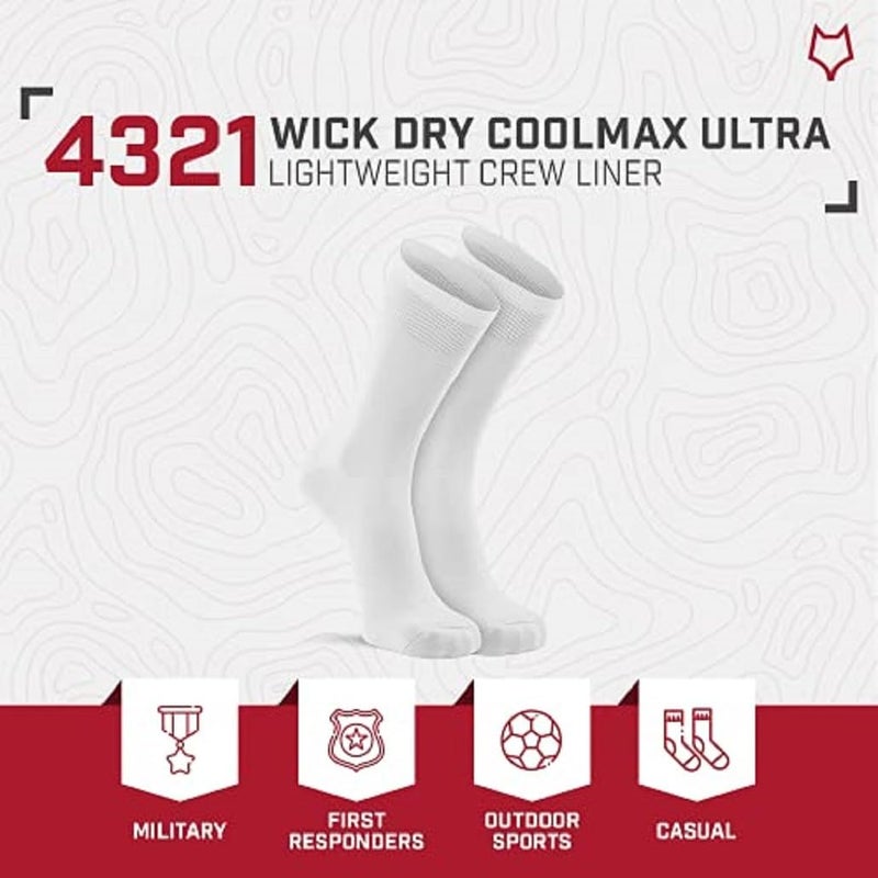 Fox River Outdoor Hockey Wick Dry Coolmax Crew Liner Socks - White - Image 5