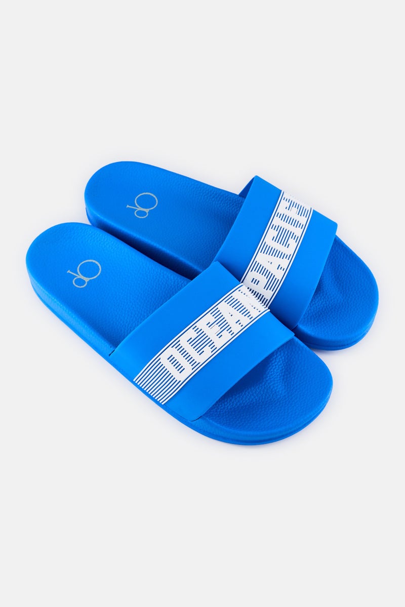 Ocean Pacific Men Brand Logo Slip On Slides, Blue  - Image 2