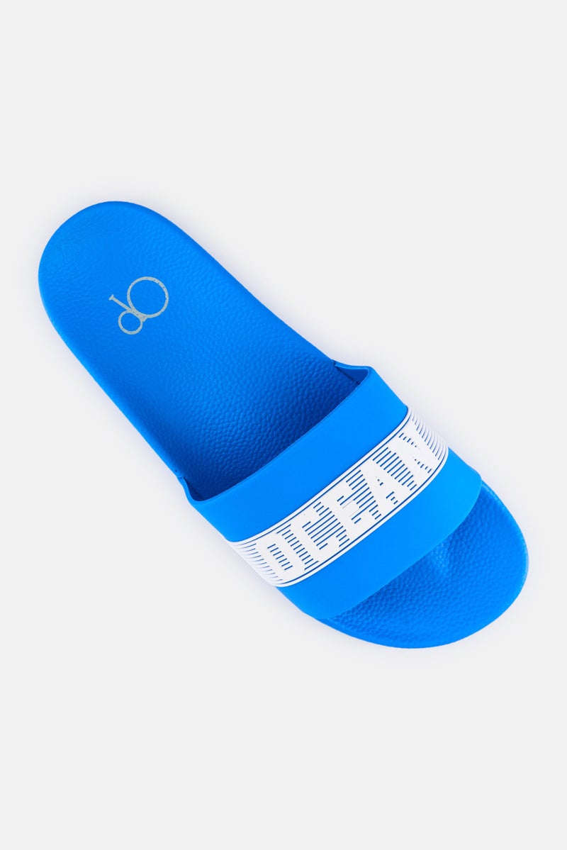 Ocean Pacific Men Brand Logo Slip On Slides, Blue  - Image 4