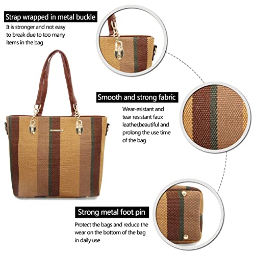 2E-youth Designer Purses and Handbags for Women Satchel Shoulder Bag Tote Top Handle Bag (0B-stripe-brown) - Image 5