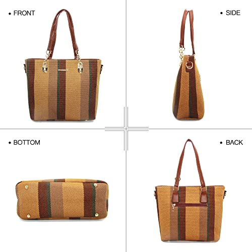 2E-youth Designer Purses and Handbags for Women Satchel Shoulder Bag Tote Top Handle Bag (0B-stripe-brown) - Image 4