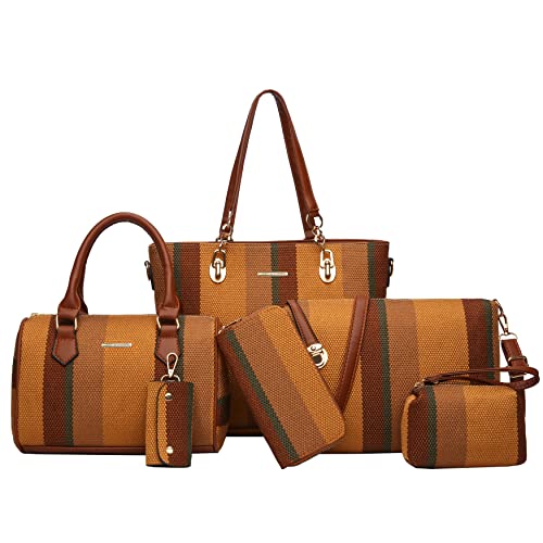 2E-youth Designer Purses and Handbags for Women Satchel Shoulder Bag Tote Top Handle Bag (0B-stripe-brown) - Image 1