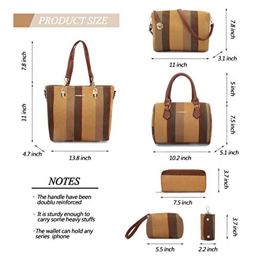 2E-youth Designer Purses and Handbags for Women Satchel Shoulder Bag Tote Top Handle Bag (0B-stripe-brown) - Image 3