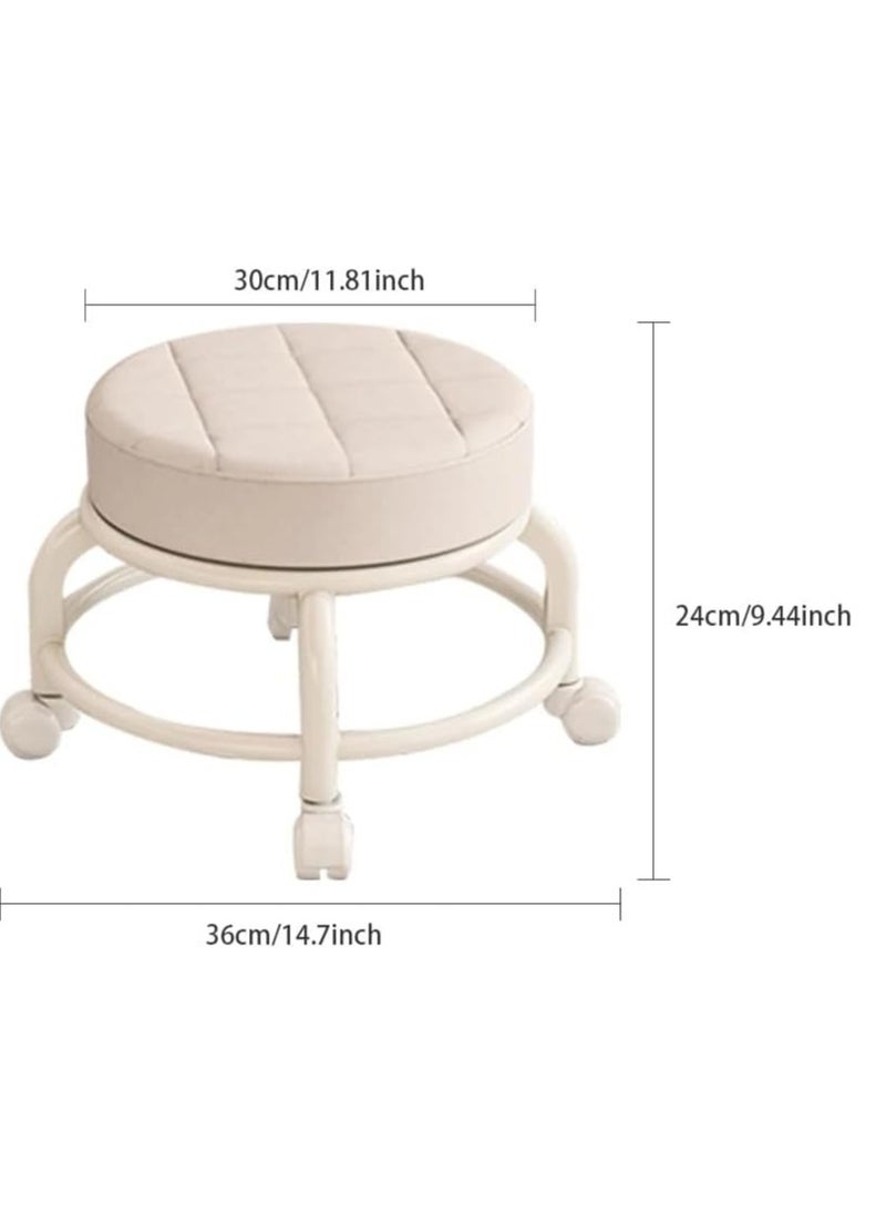 Yameem - Yameem Rolling Stool Round Pulley Low Stool Household Leather Rolling Stool 360° Universal Wheel Movable Soft Stool Small Changing Shoe Stool (color may vary) - Image 1