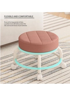 Yameem Yameem Rolling Stool Round Pulley Low Stool Household Leather Rolling Stool 360° Universal Wheel Movable Soft Stool Small Changing Shoe Stool (color may vary)  - Image 4
