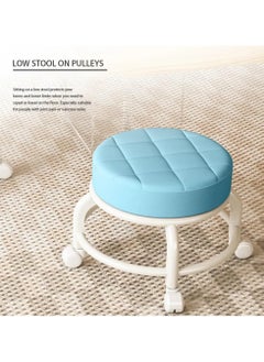 Yameem Yameem Rolling Stool Round Pulley Low Stool Household Leather Rolling Stool 360° Universal Wheel Movable Soft Stool Small Changing Shoe Stool (color may vary)  - Image 5