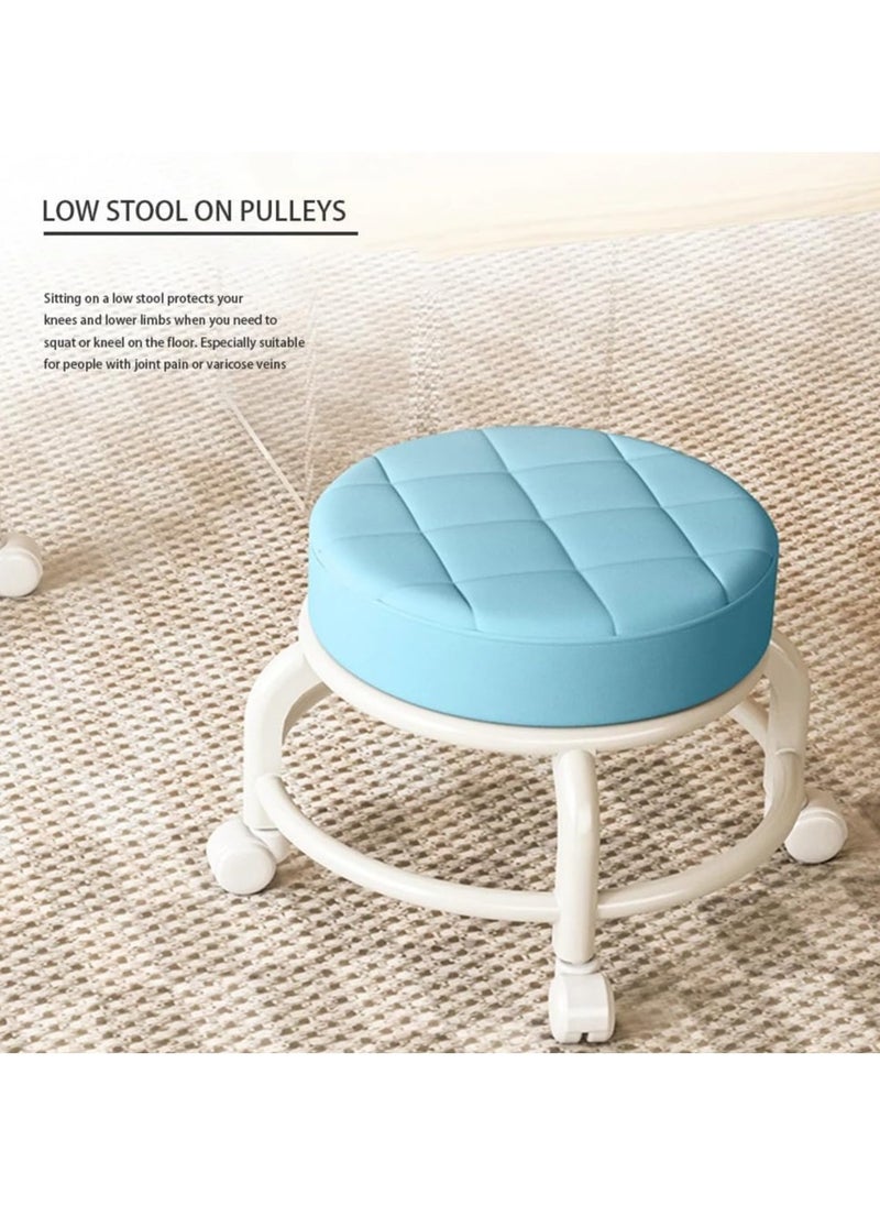 Yameem - Yameem Rolling Stool Round Pulley Low Stool Household Leather Rolling Stool 360° Universal Wheel Movable Soft Stool Small Changing Shoe Stool (color may vary) - Image 1