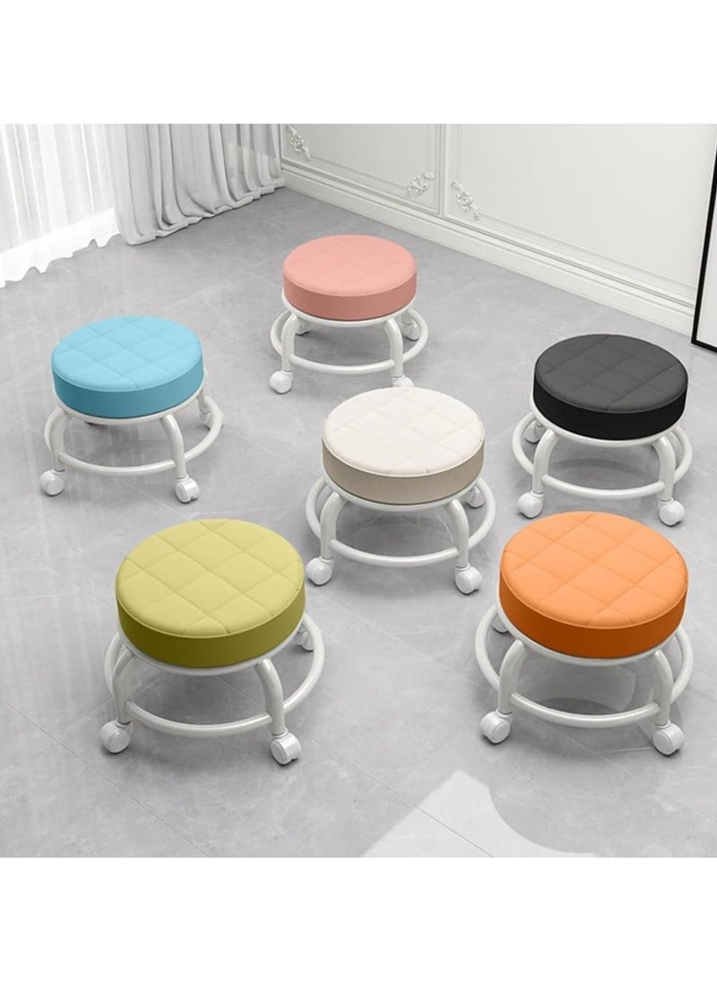 Yameem - Yameem Rolling Stool Round Pulley Low Stool Household Leather Rolling Stool 360° Universal Wheel Movable Soft Stool Small Changing Shoe Stool (color may vary) - Image 1