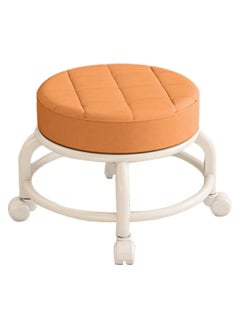 Yameem Yameem Rolling Stool Round Pulley Low Stool Household Leather Rolling Stool 360° Universal Wheel Movable Soft Stool Small Changing Shoe Stool (color may vary)  - Image 1