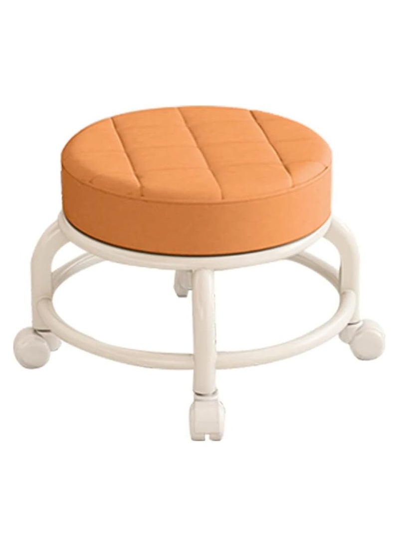 Yameem - Yameem Rolling Stool Round Pulley Low Stool Household Leather Rolling Stool 360° Universal Wheel Movable Soft Stool Small Changing Shoe Stool (color may vary) - Image 1