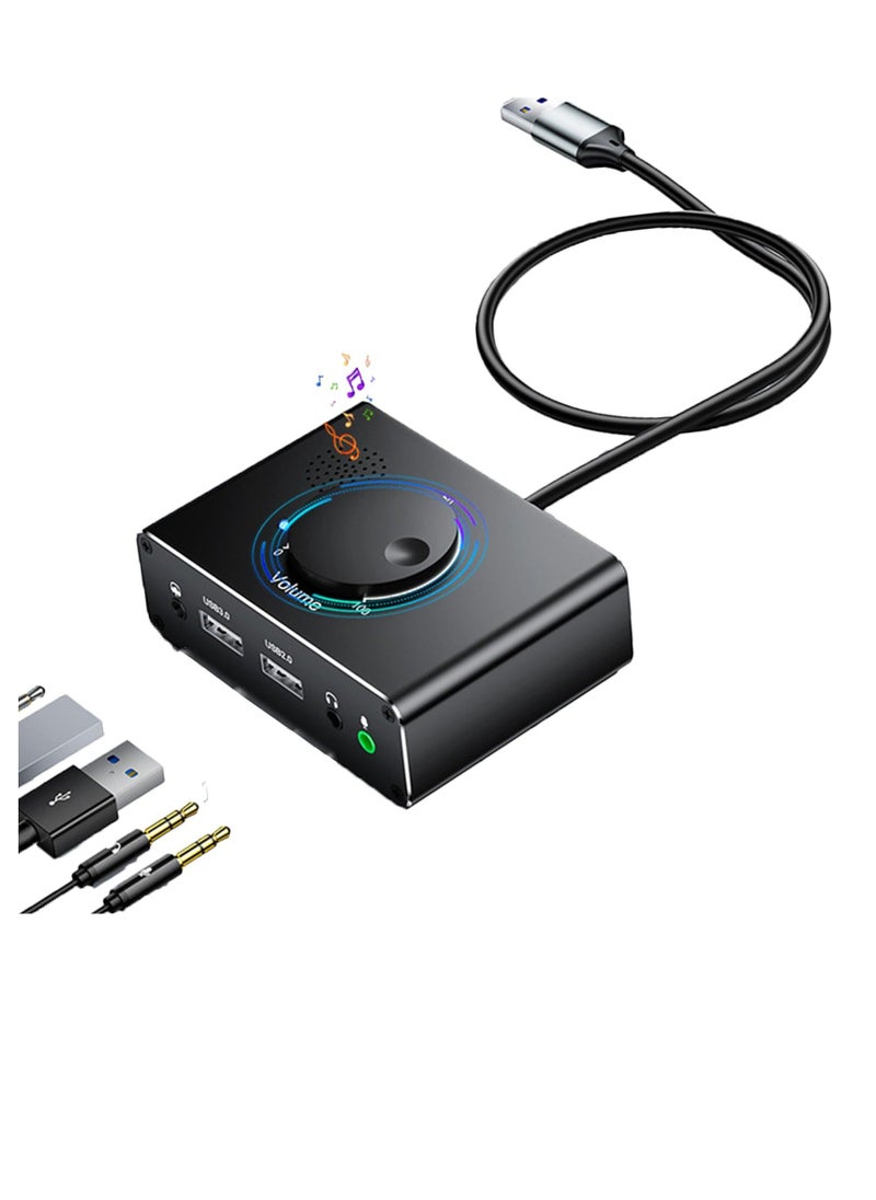 Generic - S25 Ultra External Sound Card with Volume Control, Plug Play USB Audio Adapter with 3.5mm Interface, USB Interface for PC Windows, Mac, Linux, Laptops, Headphones, Amplifier, Microphone, Black - Image 1