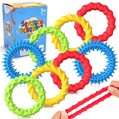 SMALL FISH Sensory Fidget Toys for Kids Adults 8 Pack Stretchy Fidget Toys Bracelet Texture Calming Autism Sensory Toys for Special Needs Autistic Children Calm Down Toy for Toddler Girls Boys - Image 1