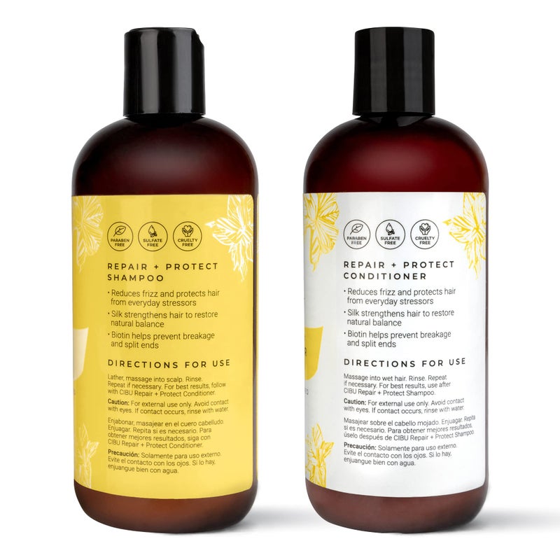 CIBU Repair + Protect Shampoo and Conditioner Set - Safe for Color-Treated Hair, Paraben Free, and Sulfate Free Shampoo and Conditioner for Women - Restores Damaged Hair and Protects From Breakage - Image 2