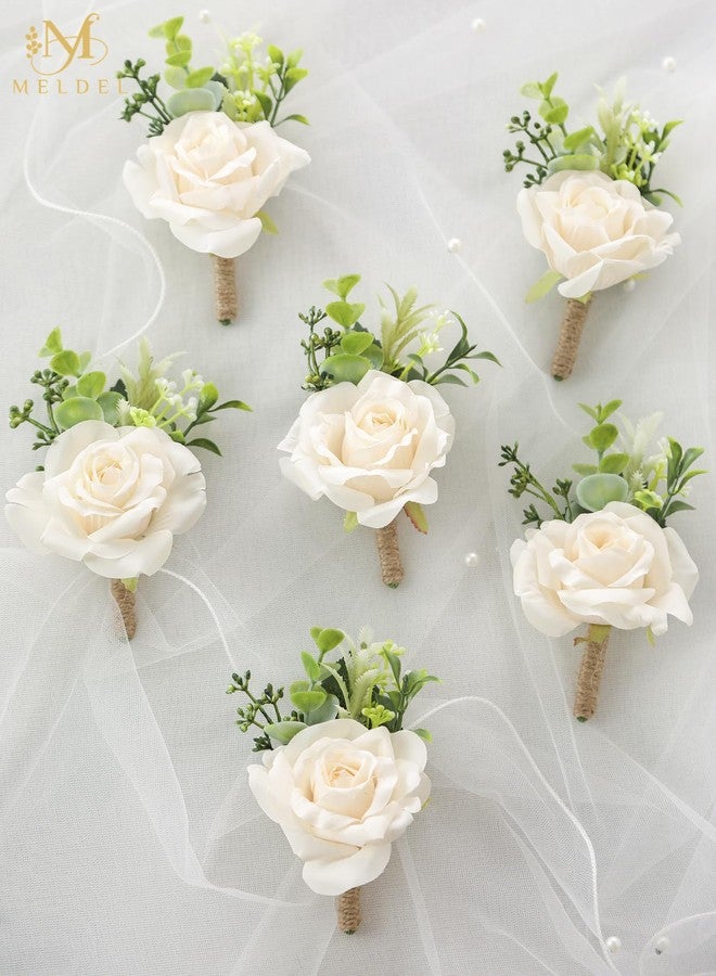 Meldel Wrist Corsage and Boutonniere Set for Wedding, Set of 2, Champagne Rose Eucalyptus Wrist Flower for Bride Bridesmaid, Groom Groomsman Corsage for Wedding Engagement Prom Dancing Ceremony Party - Image 4