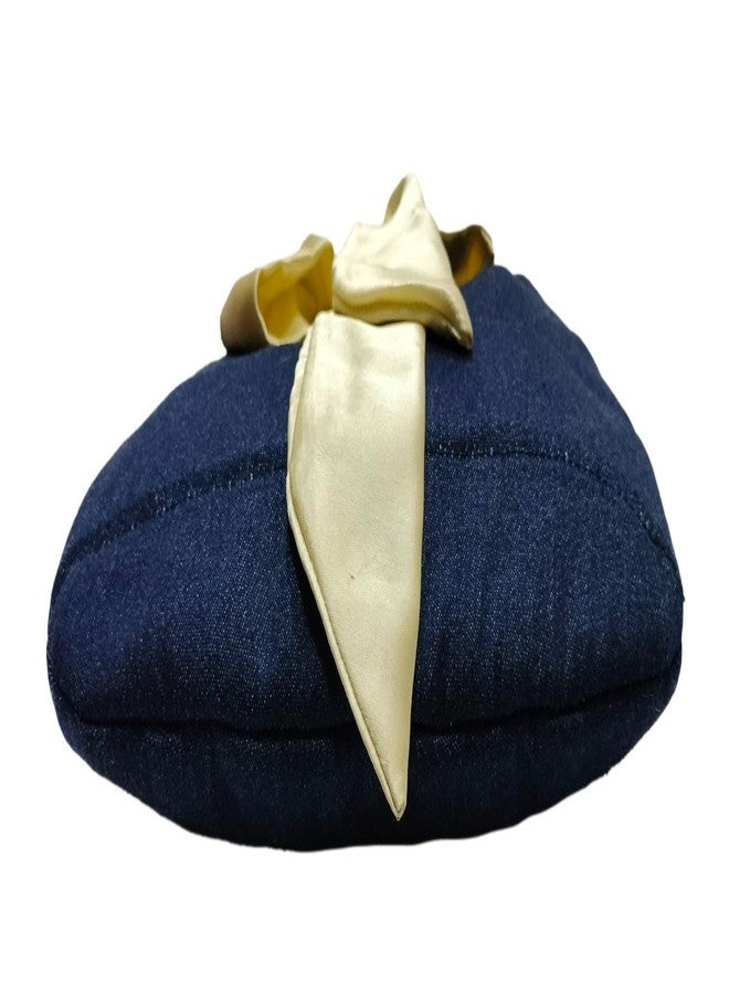 athizay handbags wooden handles Purple Denim Potli Bags with Handcrafted Bow Detail hand carry wristlets bags for women gift - Image 5
