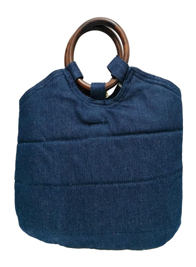 athizay handbags wooden handles Purple Denim Potli Bags with Handcrafted Bow Detail hand carry wristlets bags for women gift - Image 2
