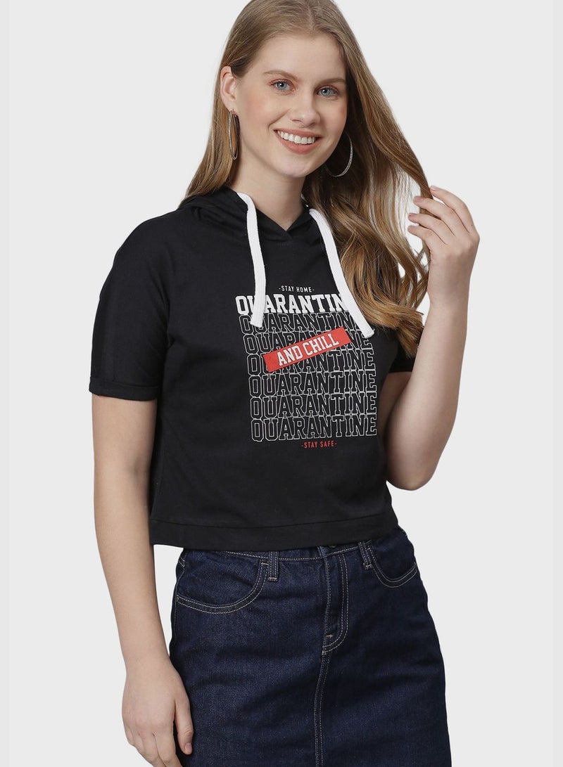Campus Sutra Printed Short Hoodie - Image 1