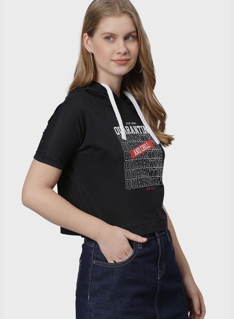 Campus Sutra Printed Short Hoodie - Image 2