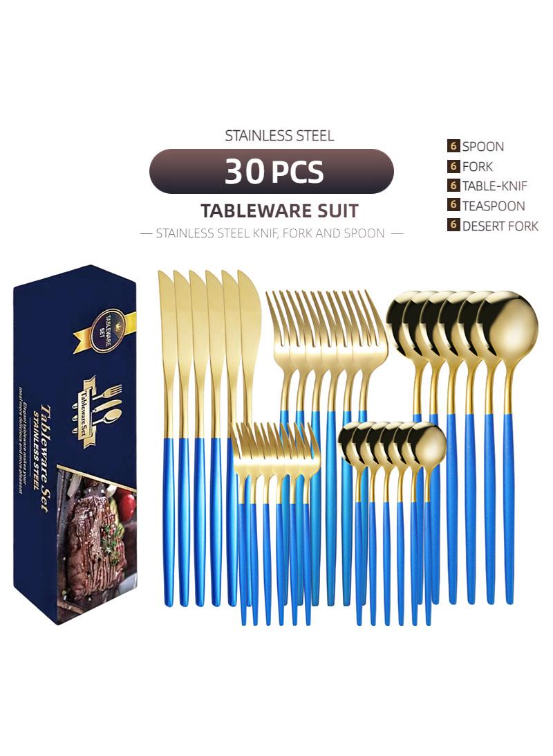general 30-Piece Knife Fork Spoon Full Set Gold/Blue - Image 1