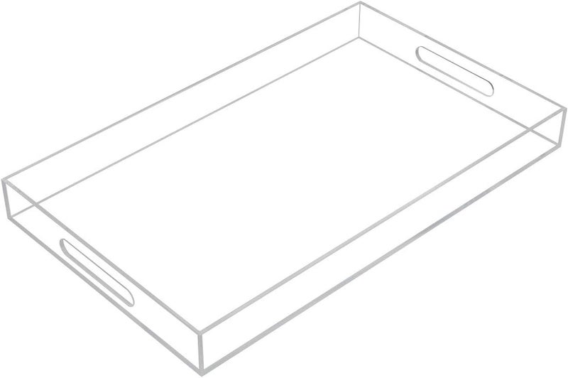 KEVLANG Clear Sturdy Acrylic Serving Tray with Handles12x20InchServing CoffeeAppetizerBreakfastButlerKitchen Countertop Makeup Drawer OrganizerVanity Table Ottoman TrayDecorative Tray - Image 1