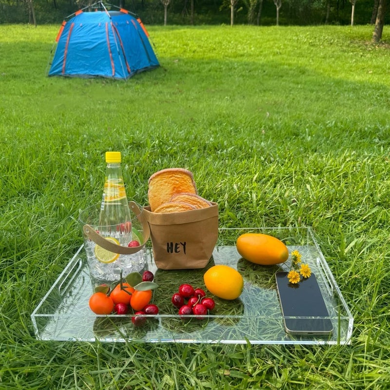 KEVLANG Clear Sturdy Acrylic Serving Tray with Handles12x20InchServing CoffeeAppetizerBreakfastButlerKitchen Countertop Makeup Drawer OrganizerVanity Table Ottoman TrayDecorative Tray - Image 4