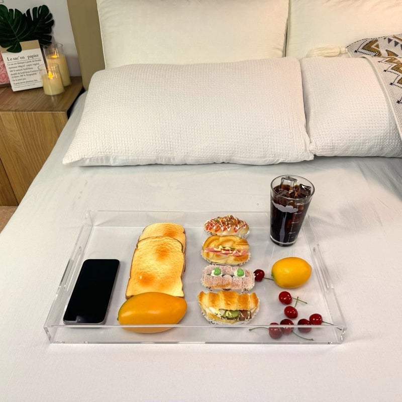 KEVLANG Clear Sturdy Acrylic Serving Tray with Handles12x20InchServing CoffeeAppetizerBreakfastButlerKitchen Countertop Makeup Drawer OrganizerVanity Table Ottoman TrayDecorative Tray - Image 5