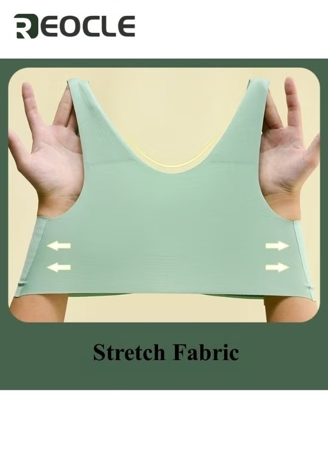 REOCLE Women's Bra Comfort Seamless Bra Classic Stretch Wireless Bra Scalloped Bras Push Up Sleep Bra Ice Silk Bra Pullover Bra - Image 5