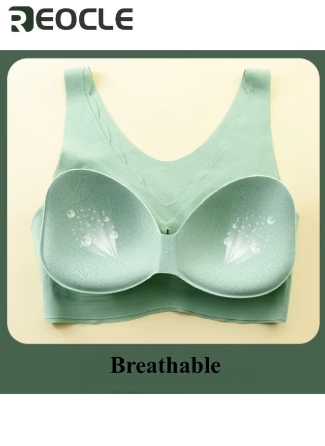 REOCLE Women's Bra Comfort Seamless Bra Classic Stretch Wireless Bra Scalloped Bras Push Up Sleep Bra Ice Silk Bra Pullover Bra - Image 4