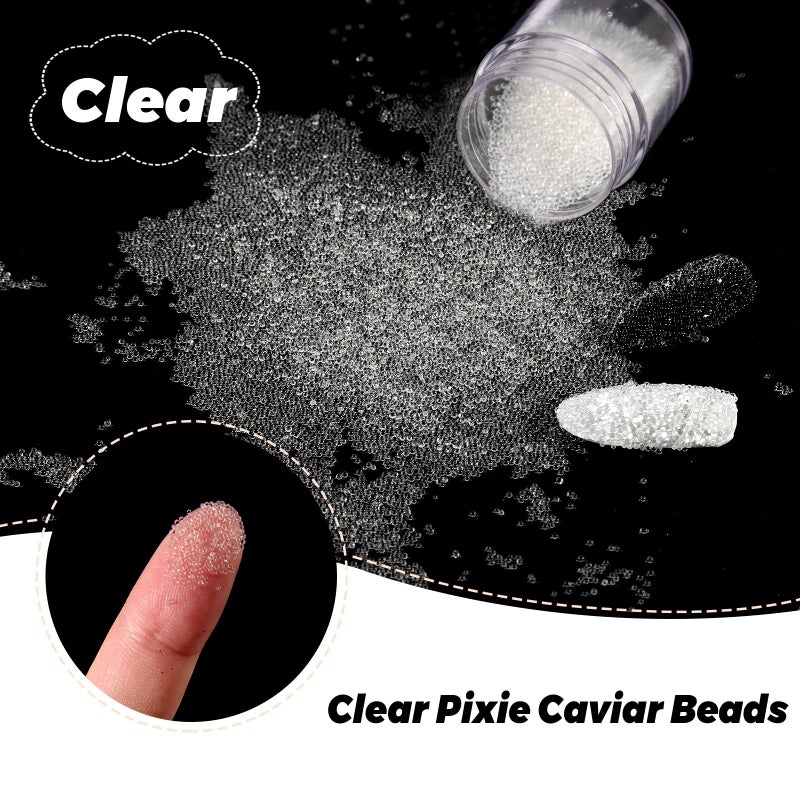 Laza 2 Colors Caviar Beads Nails Micro Pixie Beads 0.6-0.8mm Glass Bubble Beads Iridescent Water Droplets Bubble Beads Crystals Nail Beads for 3D Nail Art Decorations Nail Designs - Image 2