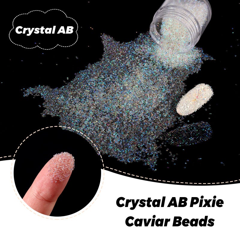 Laza 2 Colors Caviar Beads Nails Micro Pixie Beads 0.6-0.8mm Glass Bubble Beads Iridescent Water Droplets Bubble Beads Crystals Nail Beads for 3D Nail Art Decorations Nail Designs - Image 3