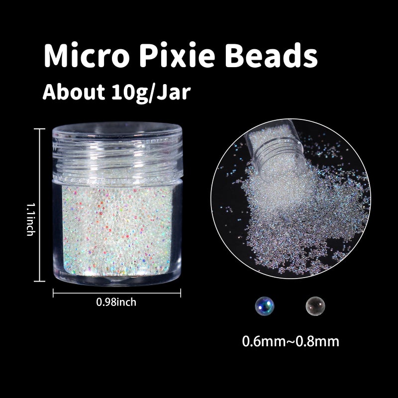 Laza 2 Colors Caviar Beads Nails Micro Pixie Beads 0.6-0.8mm Glass Bubble Beads Iridescent Water Droplets Bubble Beads Crystals Nail Beads for 3D Nail Art Decorations Nail Designs - Image 4