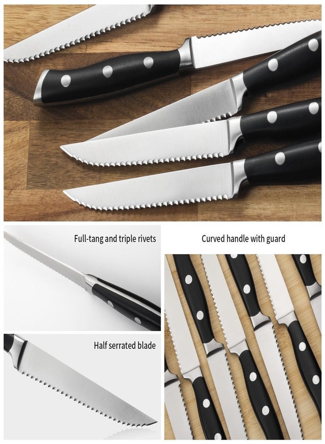 Alata 8-Piece Steak Knives Set with Block, 4.7 Inch with Serrated Edge Razor-Sharp Dinner Knives, Full-Tang Construction, Dishwasher Safe - Image 2