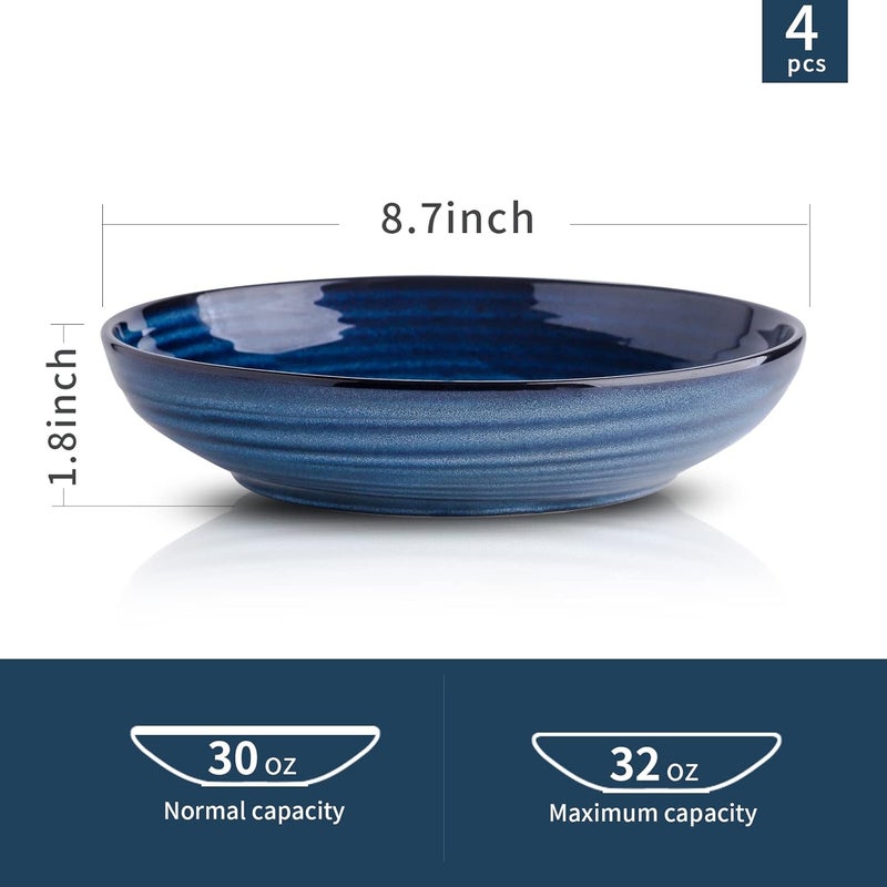 Hasense Ceramic Pasta Bowls Set of 4 32 Ounce Salad Serving Bowls for Kitchen 87 inch Large Shallow Bowls for Pasta Salad Dinner Soup Microwave Dishwasher Safe Blue - Image 5