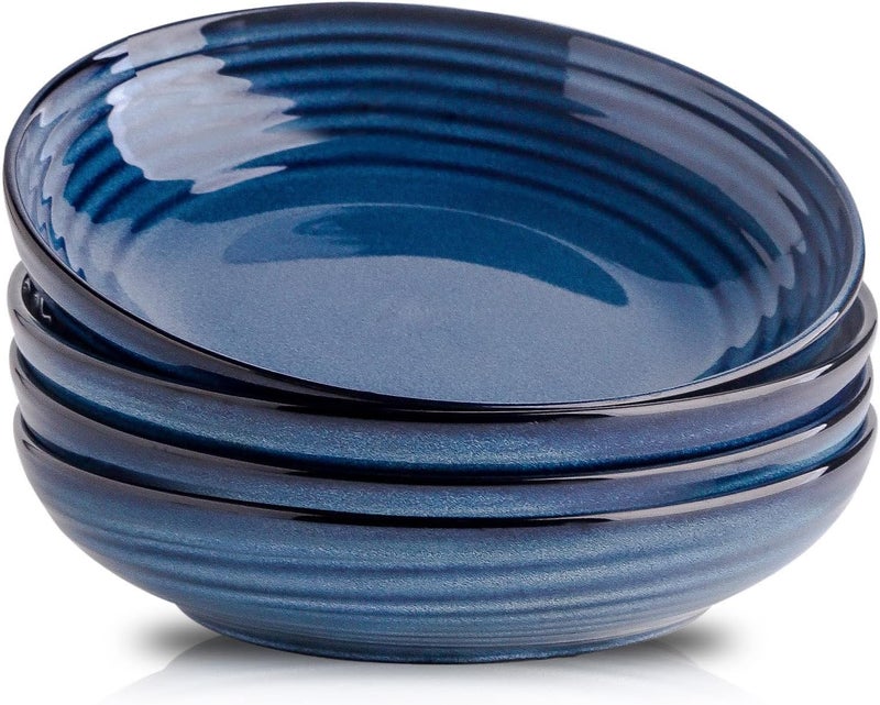 Hasense Ceramic Pasta Bowls Set of 4 32 Ounce Salad Serving Bowls for Kitchen 87 inch Large Shallow Bowls for Pasta Salad Dinner Soup Microwave Dishwasher Safe Blue - Image 1