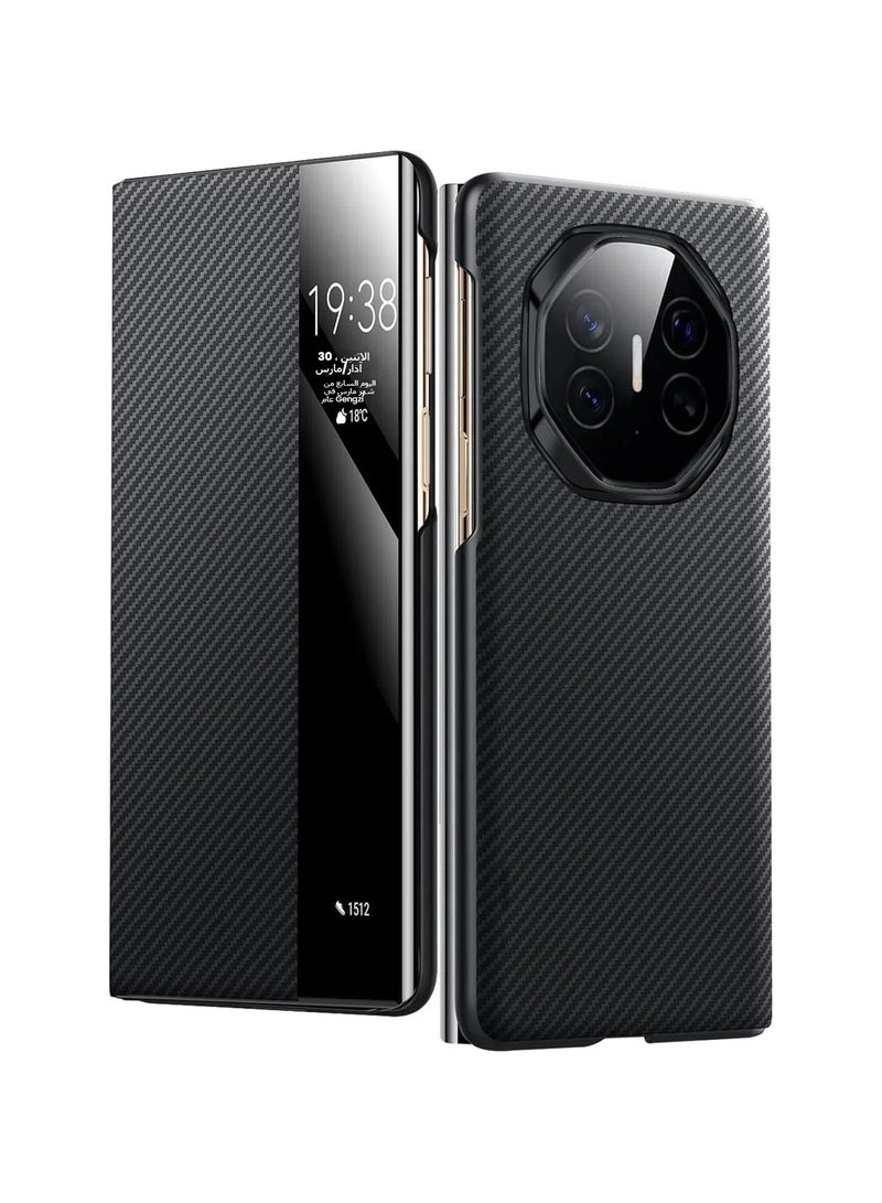 general Compatible with Huawei Mate XT Ultimate Design phone case [compatible with Mag-Safe][Clear Window], wallet card holder clamshell phone case, carbon fiber texture phone case with hinge protection - Image 1