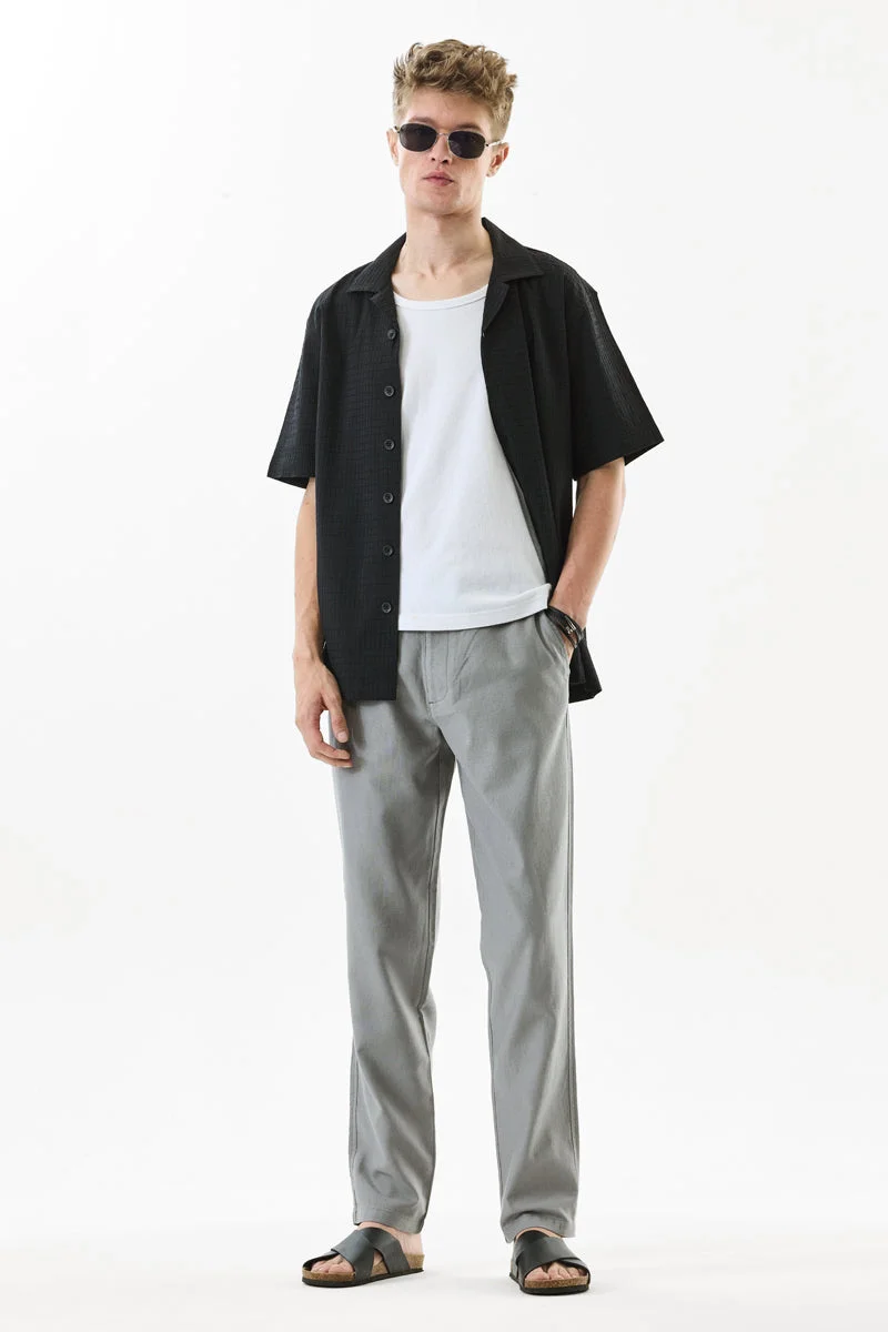 سنيتش Grey Solid Straight Fit Casual Trousers