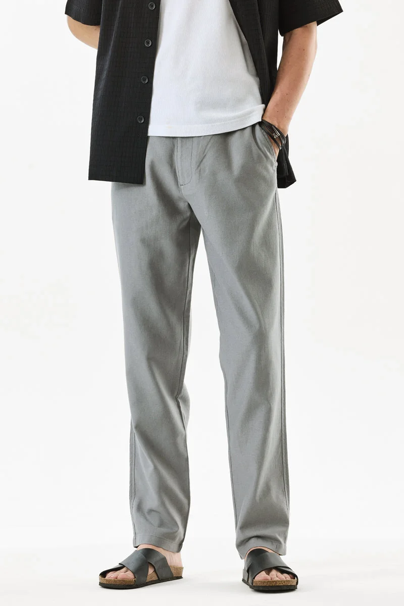 سنيتش Grey Solid Straight Fit Casual Trousers